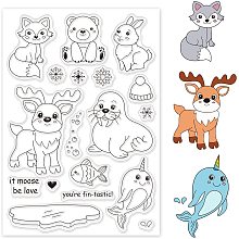 GLOBLELAND Animals Silicone Clear Stamps Reindeer Polar Bear Rabbit Walrus Narwhal Fish Transparent Stamps for Holiday Greeting Cards Making DIY Scrapbooking Photo Album Decoration Paper Craft