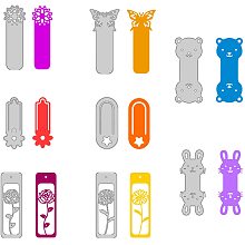 GLOBLELAND 8pcs Bookmark Cutting Dies Flower Animal Pattern Template Molds for DIY Scrapbooking Cards Making Album Dairy Decoration,Matte Platinum