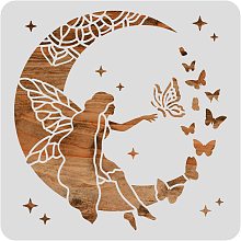 BENECREAT 12x12" Dream Fairy Theme Plastic Stencils, Reusable Fairy Cutouts Painting Template for Painting, Wood Burning, Pyrography and Engraving Crafts