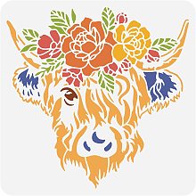 BENECREAT Highland Cow Plastic Painting Template, Animal Drawing Stencils for Art Painting, Scrabooking and Wall Decoration, 12x12 inch