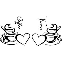 Arricraft 2 pcs Coffee Theme PVC Wall Stickers Coffee Cup Vinyl Wall Decal Heart Pattern Wall Mural Removeable DIY Wall Decor for Coffee Shop, Cafe Decoration Black 11x11in