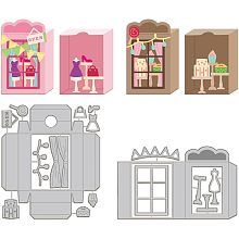 GLOBLELAND 2 Sets 3D Box Window Display Cutting Dies for Card Making Clothing Cake Carbon Steel Embossing Stencils Template for Decorative Embossing Paper Card DIY Scrapbooking Album Craft