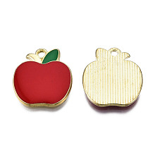 Honeyhandy Alloy Enamel Pendants, Cadmium Free & Lead Free, Light Gold, Apple, Red, 22x19.5x2mm, Hole: 2mm