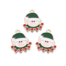 Honeyhandy Christmas Alloy Enamel Pendants, Cadmium Free & Lead Free, Light Gold, Santa Claus, Dark Green, 21.5x18.5x1.5mm, Hole: 1.8mm