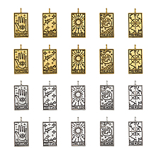 DICOSMETIC 40Pcs 10 Styles Tibetan Style Alloy Pendants, Rectangle with Tarot Pattern, Mixed Shapes, 26x13x2mm, Hole: 2mm, 4pcs/style