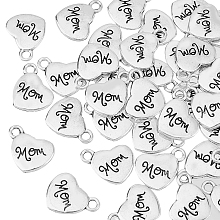 Arricraft Mother's Day Theme, Tibetan Style Heart Alloy Pendants, with Word Mom, Cadmium Free & Lead Free, Antique Silver, 18x15x3mm, Hole: 3mm, 50pcs/box