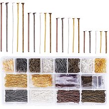 PH PandaHall Jewelry Head Pins, 2000pcs 4 Size 5 Color Iron Flat Head Pins Dressmaker Headpins for Charm Beads DIY Earrings and Bracelets Making