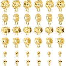 SUPERFINDINGS 48Pcs 6 Style Brass Hanger Links Tube Bail Beads Golden Bail Bead Charms Brass Carrier Hanger Links Dangle Hanger Bead with Charm Loop for European Bracelet Pendant Making, Hole: 1-3mm