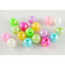 Honeyhandy Eco-Friendly Poly Styrene Acrylic Beads, AB Color Plated, Round, Mixed Color, 5mm, Hole: 1mm, about 7500pcs/500g