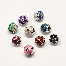 ARRICRAFT 50 Pcs Alloy Rhinestone Flower European Beads with Large Hole Dangle Charms Sets fit Snake Style Charm Bracelets Antique Silver