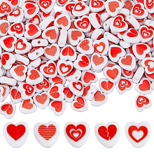 SUPERFINDINGS 250Pcs 5 Styles Opaque Acrylic Enamel Beads, Heart, Red, 8.5x8.5x4mm, Hole: 1.5mm, 50pcs/style