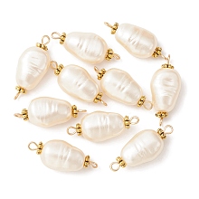 Honeyhandy Acrylic Imitation Pearl Connector Charms, Teardrop Links with Alloy Spacer Beads, Antique Golden, 25x10.5x8mm, Hole: 1.6mm