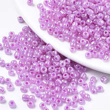 Honeyhandy Glass Seed Beads, Ceylon, Round, Violet, 3mm, Hole: 1mm, about 10000pcs/pound