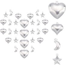 SUNNYCLUE 1 Box 80Pcs 4 Styles Star Moon Charms Stainless Steel Heart Pendants Moon and Star Jewellery Dangle Charm Accessories for Beginners DIY Earring Bracelet Necklacce Jewellery Making