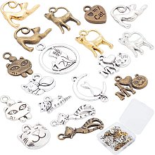 SUNNYCLUE 1 Box 18 Styles 72Pcs Kitten Charms Pet Cat Pendants Alloy Animals Letter Love Heart Dangle Bulk DIY for Jewelry Making Charms Earring Findings Women Adults Tibetan Bronze Gold Silver