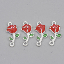 Honeyhandy Alloy Links connectors, with Enamel, Rose, Silver, Red, 21x10x2mm, Hole: 1.5mm