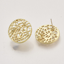 Honeyhandy Alloy Stud Earring Findings, with Loop, Flat Round, Light Gold, 18.5x18mm, Hole: 2mm, Pin: 0.6mm