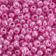 Honeyhandy Glass Seed Beads, Ceylon, Round, Violet, 4mm, Hole: 1.5mm, about 1000pcs/100g