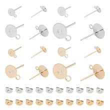 Unicraftale 304 Stainless Steel Stud Earring Findings, Flat Pad Earring Post, with 80PCS Ear Nuts, Golden & Stainless Steel Color, 5~10mm, Hole: 1mm, Pin: 0.8mm; 80pcs/box