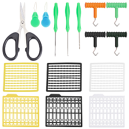 Fishing Sets, with Carp Fishing Hair Rig Extender, Fishing Knot Puller, Bait Needle, Iron Sewing Needle Devices Threader Thread Guide Tool & Scissors, Mixed Color, 60.5x50.5x2.5mm, 3 colors, 1board/color, 3boards