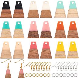 Olycraft DIY Dangle Earring Making Kits, include Resin & Wood Pendants, Brass Earring Hooks & Jump Rings, Trapezoid, Mixed Color, Pendants: 18x12.5x3~4mm, Hole: 2mm, 10 colors, 2pcs/color, 20pcs/box