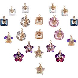 SUNNYCLUE Glass Charms, with Light Gold Plated Brass Ice Pick Pinch Bails, Mixed Shapes, Light Gold, Pendants: 20pcs/box