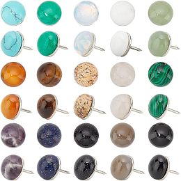 PandaHall Elite 30pcs Creative Fashion Push Pins, 15 Colors Gemstone Decorative Thumbtacks Paper Clips Half Round Iron Drawing Pins Thumb Tacks for Wall Maps, Photos, Bulletin Board or Cork Boards