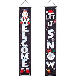 CREATCABIN Merry Christmas Banners Welcome Snowflake Snowman Decorations Let It Snow Black Xmas Gift Decor Porch Sign for Indoor Outdoor Holiday Home Party Porch Wall Christmas 11.8 x 70.9inch