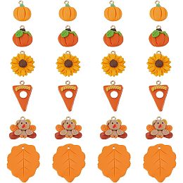 SUNNYCLUE 1 Box 24Pcs Thanksgiving Charms Leaf Charm Handmade Polymer Clay Charms Fall Autumn Animal Turkey Charm Pizza Pumpkin Sunflowers Flatback Charms for Jewelry Making Charm DIY Craft Supplies