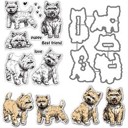 BENECREAT Dogs Clear Stamps and Dies, 5 Puppies Footprints Best Friends Word Clear Stamps and Carbon Steel Cutting Dies for DIY Scrapbooking Card Making