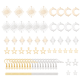 BENECREAT DIY Sun & Moon & Star Earring Making Kit, Including Brass Link Connectors & Charms, 304 Stainless Steel Pendants, Iron Earring Hooks, Mixed Color, 94Pcs/box