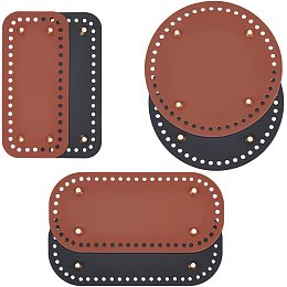 PandaHall Elite 6pcs Leather Purse Bottom for Crochet, 3 Shapes Bag Bottoms PU Leather Knitting Crochet Bags Bottom Shaper Cushion Base with Holes for DIY Bag Shoulder Bags Purse Making, Black/Brown