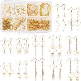 SUNNYCLUE 1 Box DIY Make 12 Pairs Pearl Geometric Earring Making Starter Kit Including Pear Beads Star Heart Linking Rings Earring Supplies for Women DIY Earring Jewelry Making Crafts