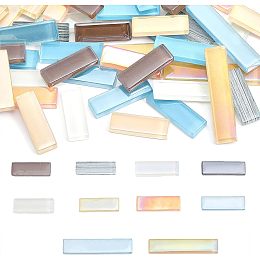 GLOBLELAND Glass Cabochons Mosaic Pieces Rectangle Mosaic Tiles Glass Strips Mosaic Tiles for DIY Crafts Glass Pieces for Mosaic Tiles Hobbies Art Crafts Material(200g)