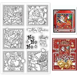 GLOBLELAND Christmas Photos Clear Stamp Snowmen Santa Claus Transparent Silicone Stamp Elves Gifts Socks Rubber Stamp for Scrapbook Journal Card Making 4.3 x 6.3 Inch