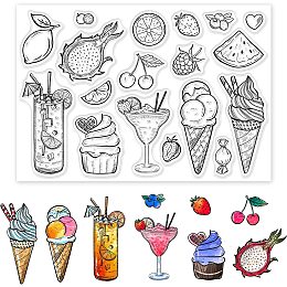 GLOBLELAND Food Pattern Clear Stamps Ice Cream Fruit Juice Cupcake Silicone Transparent Seal Stamps Lovely Food Rubber Stamps for Card Making DIY Scrapbooking Photo Album Decor