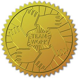 CRASPIRE Gold Foil Certificate Seals Team Work 2" Round Self Adhesive Embossed Stickers 100pcs for Invitations, Certification, Graduation, Notary Seals, Corporate Seals, Monogram Emboss