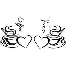 Arricraft 2 pcs Coffee Theme PVC Wall Stickers Coffee Cup Vinyl Wall Decal Heart Pattern Wall Mural Removeable DIY Wall Decor for Coffee Shop, Cafe Decoration Black 11x11in