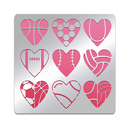 BENECREAT Heart Pattern Stencil, 6x6inch Stainless Steel Basketball Soccer Baseball Template Tool for Wood Carving, Drawings and Woodburning and Scrapbooking Project