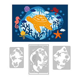 GLOBLELAND Ocean Theme Carbon Steel Cutting Dies Stencils, for DIY Scrapbooking, Photo Album, Decorative Embossing Paper Card, Stainless Steel Color, Sea Animals, 72~103x105~153x0.8mm, 3pcs/set