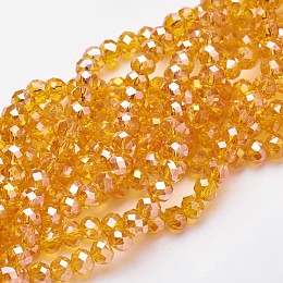 Honeyhandy Electroplate Glass Beads Strands, AB Color Plated, Faceted, Rondelle, Orange, 6x4mm, Hole: 1mm, about 85~88pcs/strand, 16.1~16.5 inch(41~42cm)