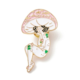 Honeyhandy Mushroom Girls Enamel Pin, Cartoon Alloy Brooch for Backpack Clothes, Light Golden, Colorful, 43x23x2mm