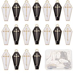 SUNNYCLUE 1 Box 30Pcs Coffin Charms Gothic Style Halloween Enamel Charm Black White Charms Golden Cross Charms for Jewelry Making Cham Necklace Earrings Bracelets Keychain Men Women DIY Supplies