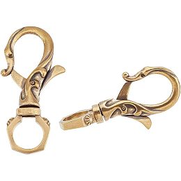 Arricraft 2 Pcs Vintage Keychain Hook, Brass Dragon Keychain Embosser Pattern Antisque Gold Lobster Claw Buckle Keychain Tibetan Keychain Suitable for Diy Brass Car Keychain Keychain Accessories