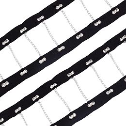 BENECREAT 2 Yards Steel Riveted Hook Eye Tape with Iron Chain, 90mm Wide Black Cotton Grommet Eyelet Twill Tape Trim for Sewing Crafts Making