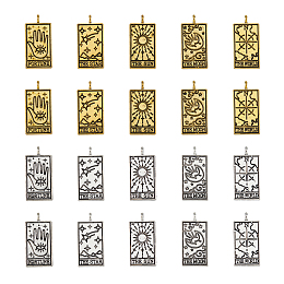 DICOSMETIC 40Pcs 10 Styles Tibetan Style Alloy Pendants, Rectangle with Tarot Pattern, Mixed Shapes, 26x13x2mm, Hole: 2mm, 4pcs/style