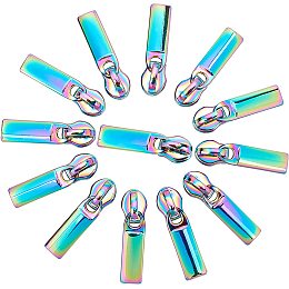 GORGECRAFT 1 Box 12Pcs Rainbow Zipper Pull Colorful Zippers Heads Alloy Replacement Rectangle Long Sliders Repair Kit Nylon Non Lock Electroplated for Purse Bags Clothes Luggage DIY Crafts Supplies