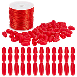 PandaHall Elite Break Away Safety Clasp Buckle, 30 Set Red 24mm Plastic Bead Barrel Connectors with 10.9 Yards/10M 2mm Nylon Braided String Cords for Necklace Bracelet Jewellery DIY Craft Making