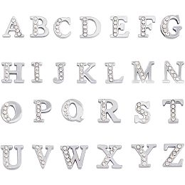 SUNNYCLUE 1 Box 52Pcs Letter Beads Silver Alphabet Letters Beads Alphabet Bead Letter A-Z Bead Rhinestone Letters Slide Charms Spacer Loose Beads for Jewelry Making DIY Bracelet Necklaces Supplies