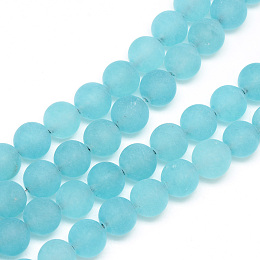 Honeyhandy Natural White Jade Bead Strands, Dyed, Frosted, Round, Turquoise, 8~9mm, Hole: 1mm, about 46~48pcs/strand, 14.9 inch